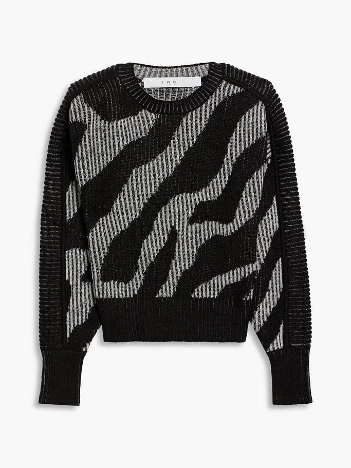 Iro Black & Gray Abstract Stripe Crewneck Sweater Wool